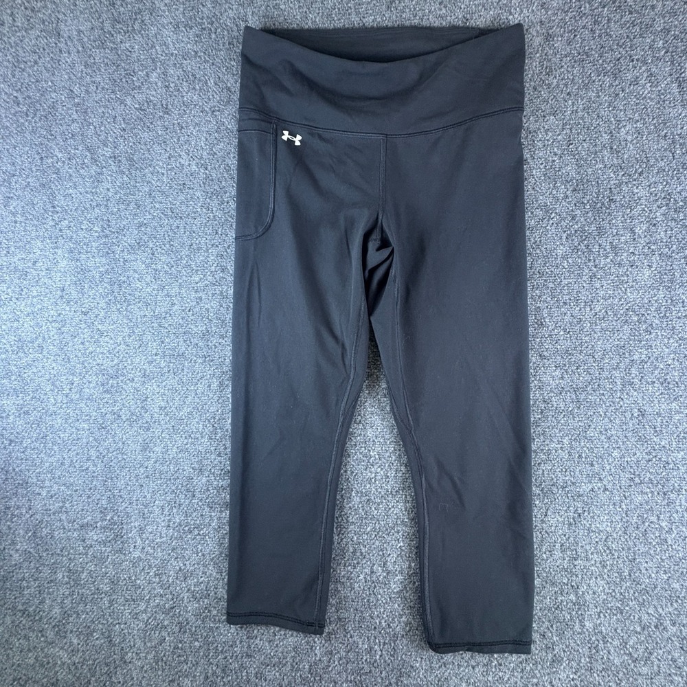 Under‎ Armour Motion Capri Leggings Womens 28x20.5 Black Logo Fitted Activewear